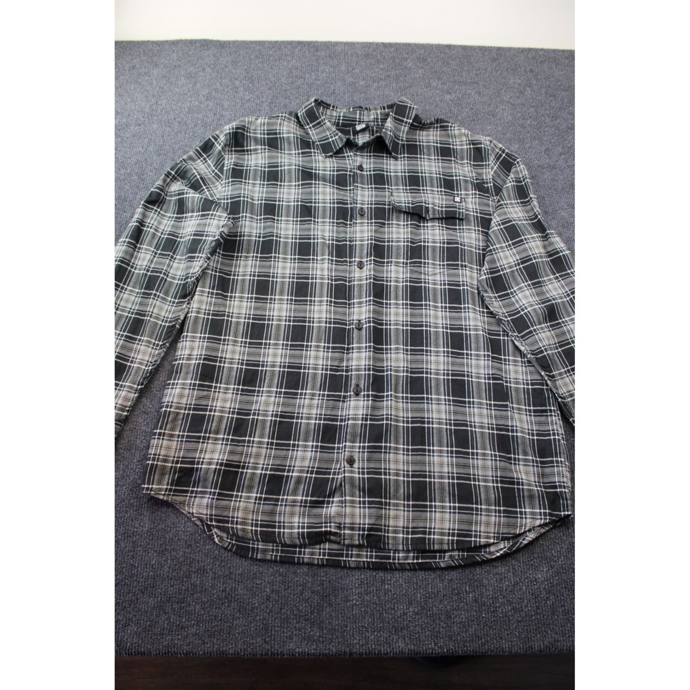 DC Mens XL Plaid Button Down Shirt Black Grey Long Sleeve Skate Flannel